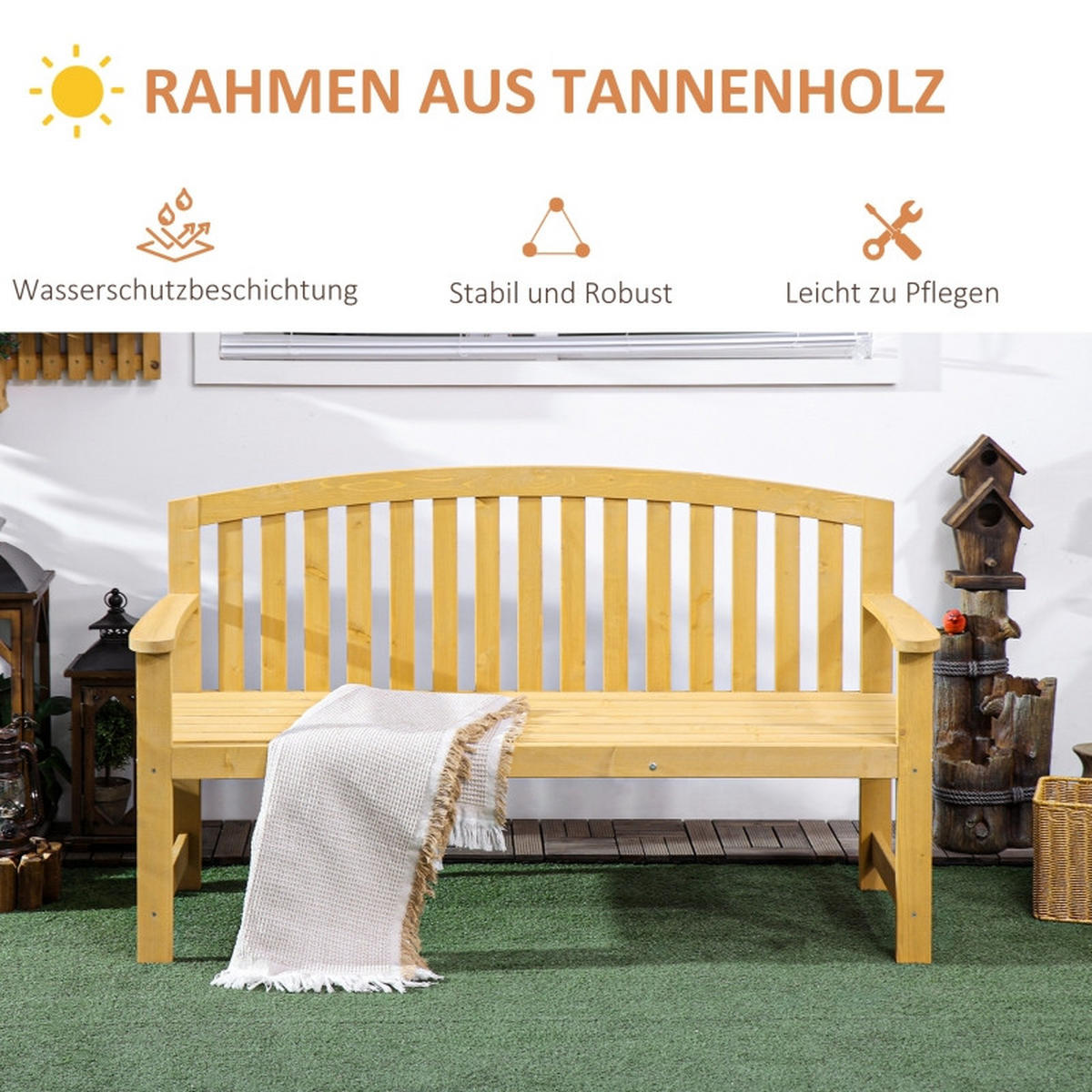 GARTENBANK 2 Sitzer Holz 140x50x85 cm orange - Orange, Holz (143/85/51cm) - LEBENLANG