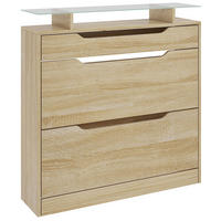 SCHUHSCHRANK DE-15003 mit 2 Klapptüren, Schublade & Glasablage Eiche - Eichefarben, Holzwerkstoff (89/96/23cm) - ComfortXL