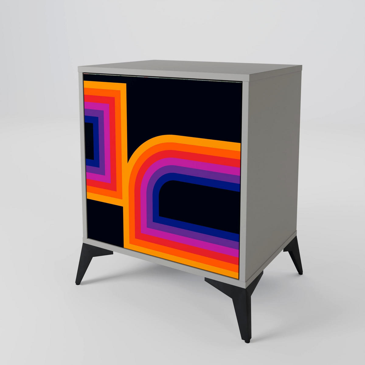 SIDEBOARD BLINDED BY THE LIGHTS, Grau, 57,5x42x75,5 cm, Goldfarbene Metallfüße - Goldfarben/Multicolor, Holzwerkstoff/Metall (57.5/75.5/42cm) - SpaceRebels