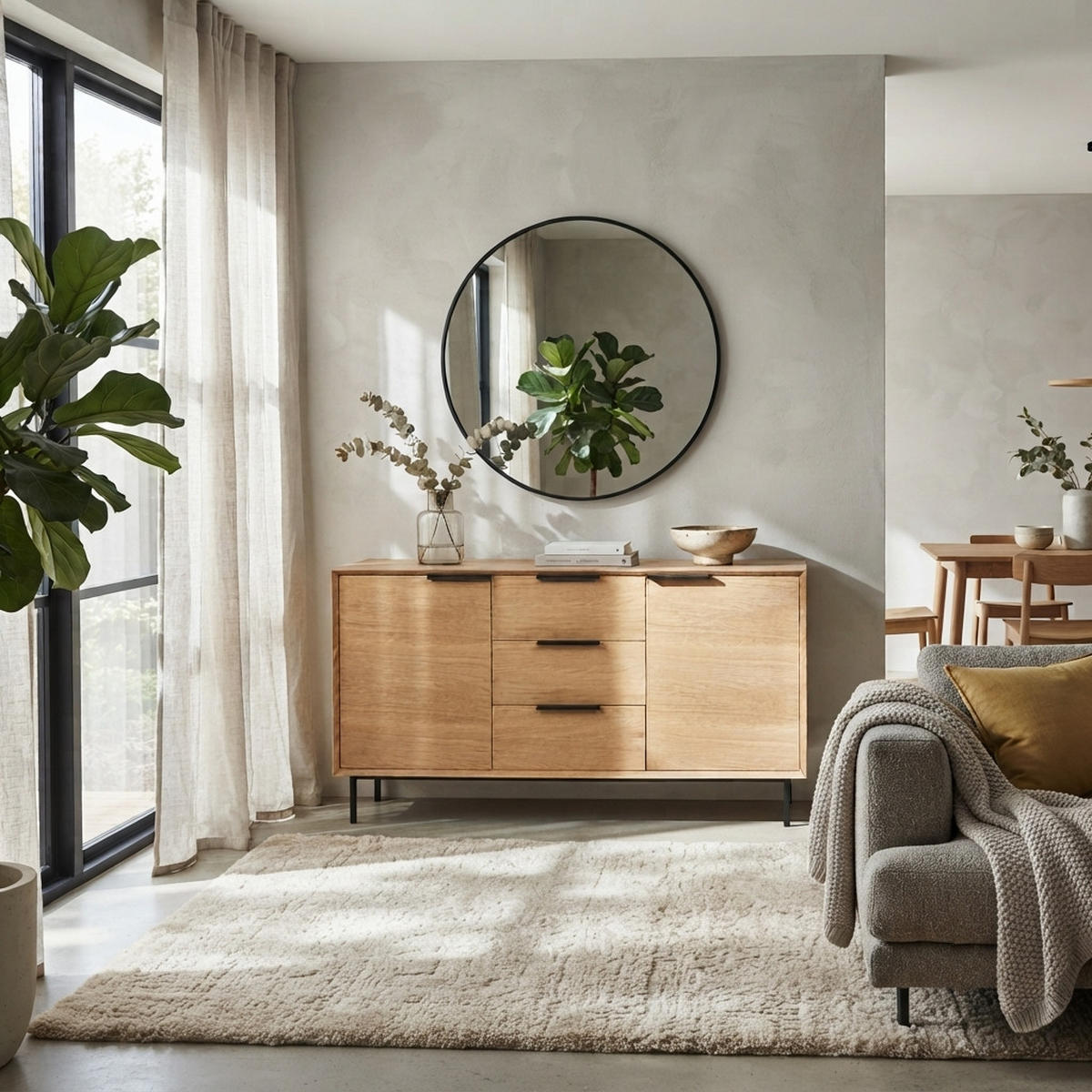 SIDEBOARD Bergen, Natur Massiveiche und Eichenfurnier - Beige, Holz (150/80/43cm) - WOODEK