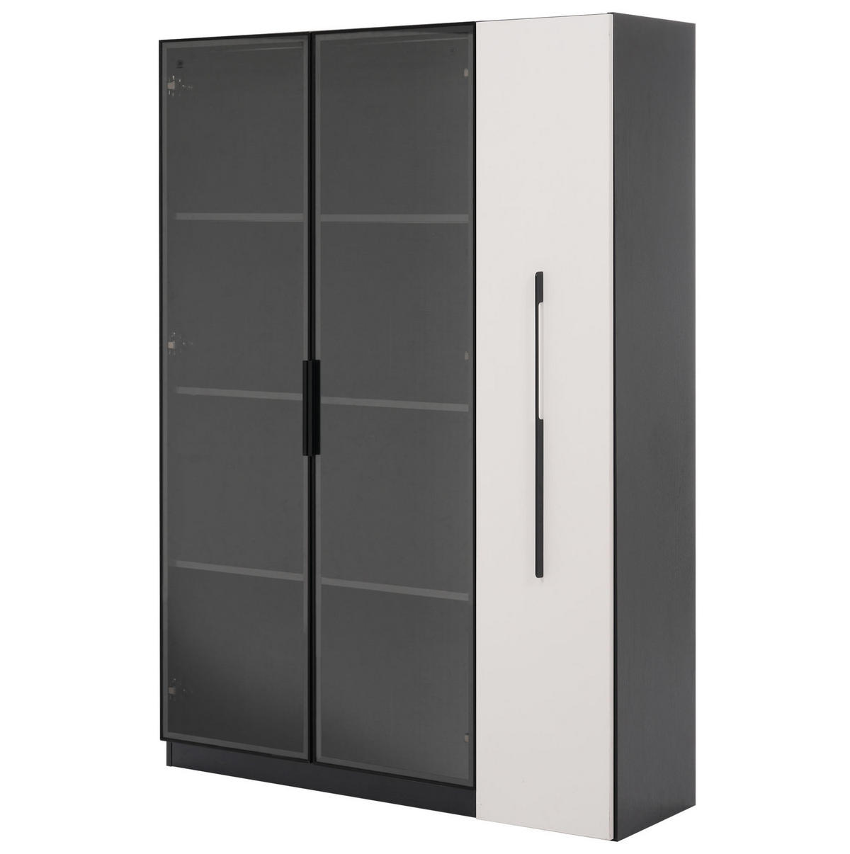 VITRINE 110,5/35/160 cm aus MDF und Glas mit LED-Vitrine und seitlichem Auszug Schwarz/Weiß - Schwarz, Holzwerkstoff (110.5/160/35cm) - Modenvie