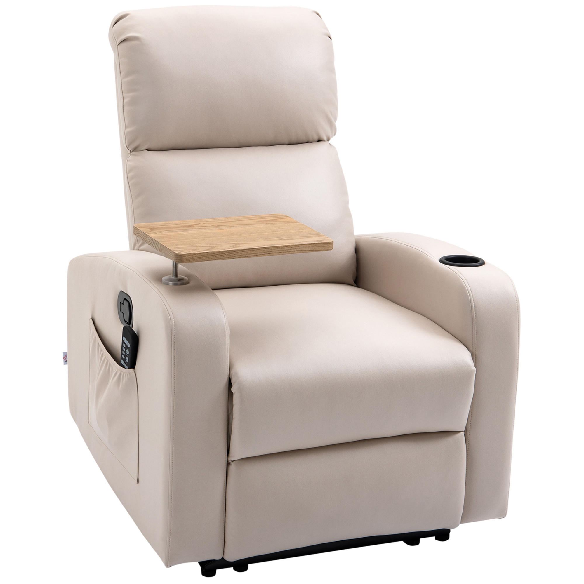RELAXSESSEL Massagesessel Fernsehsessel mit Massagefunktion, Drehbarer Tisch - Beige, Metall (93/105/77cm) - HOMCOM