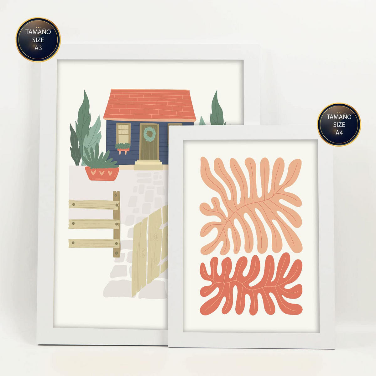 POSTER Set Mit 6 Strandhaus Größe A3 & A4 Weißer Rahmen - Weiß, Papier (29.7/1cm) - Nacnic