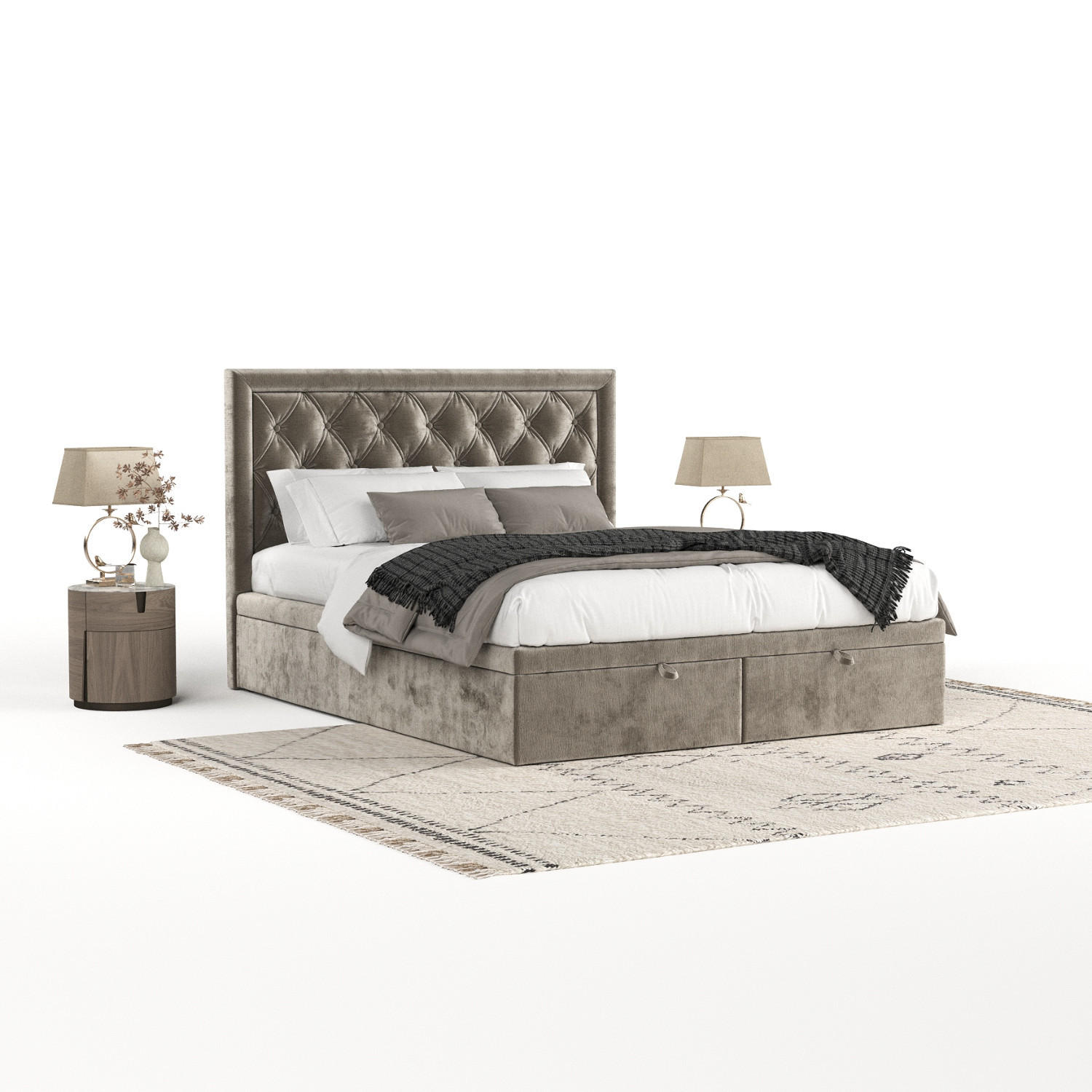 POLSTERBETT Nicobar mit Stauraum 120/200 cm Beige im Lotta Stoff - Beige/Schwarz, Holz/Holzwerkstoff (120/200cm) - AltaBeds