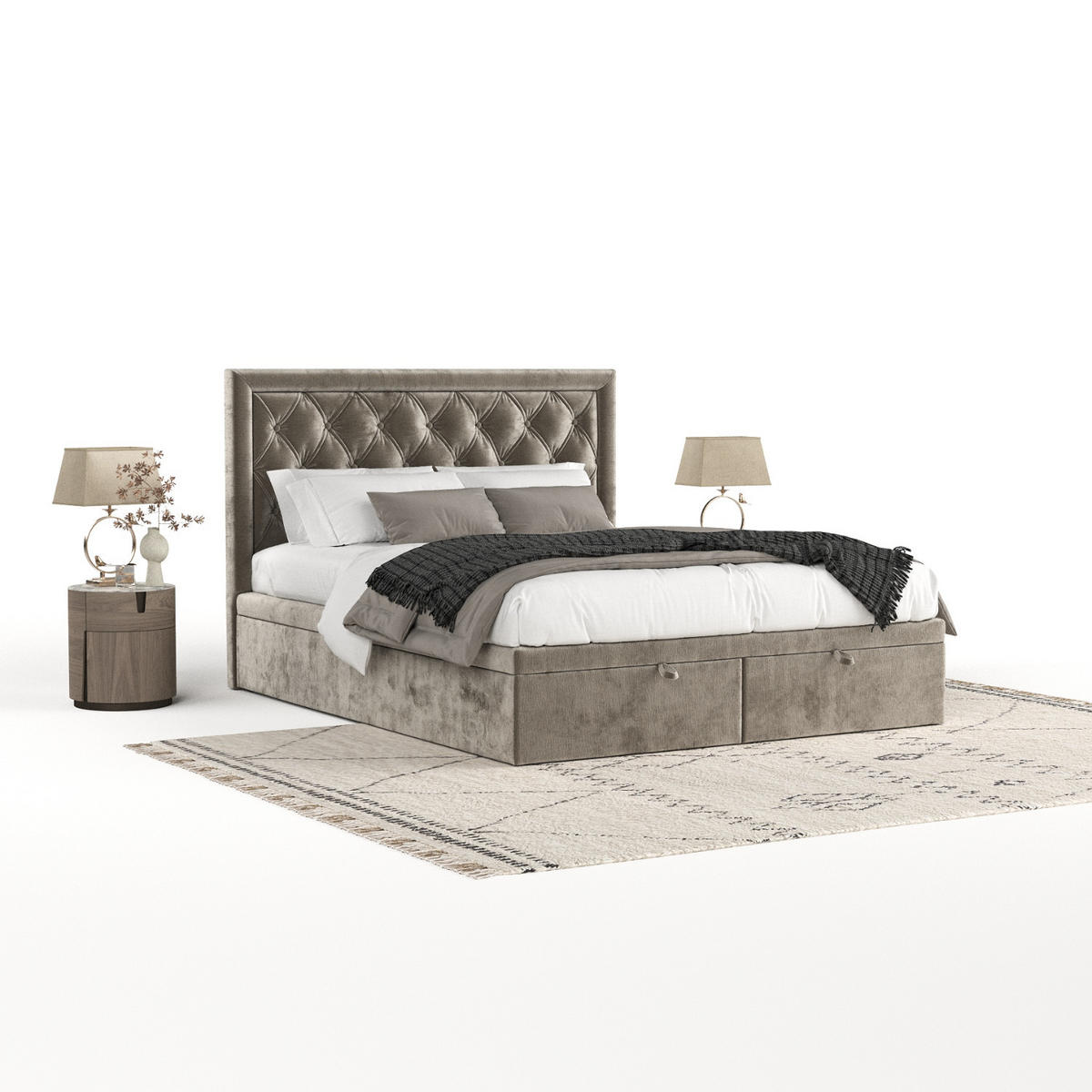 POLSTERBETT Nicobar mit Stauraum 200/200 cm Beige im Lotta Stoff - Beige/Schwarz, Holz/Holzwerkstoff (200/200cm) - AltaBeds