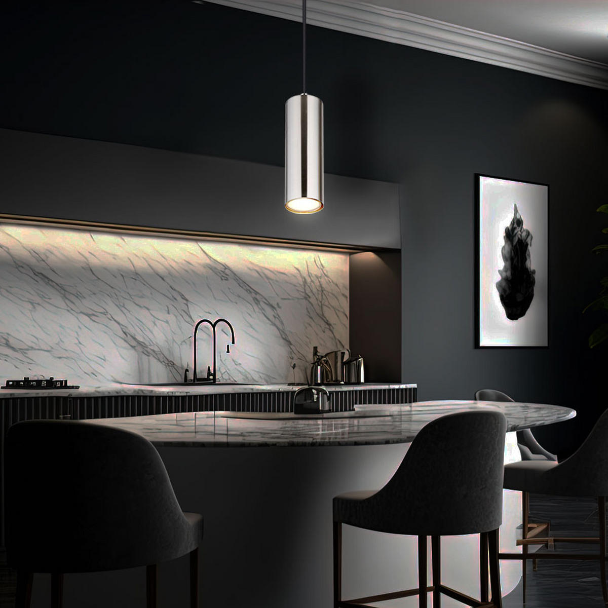 HÄNGELEUCHTE Nickel matt Silber - Silberfarben, Metall (120/9/9cm)