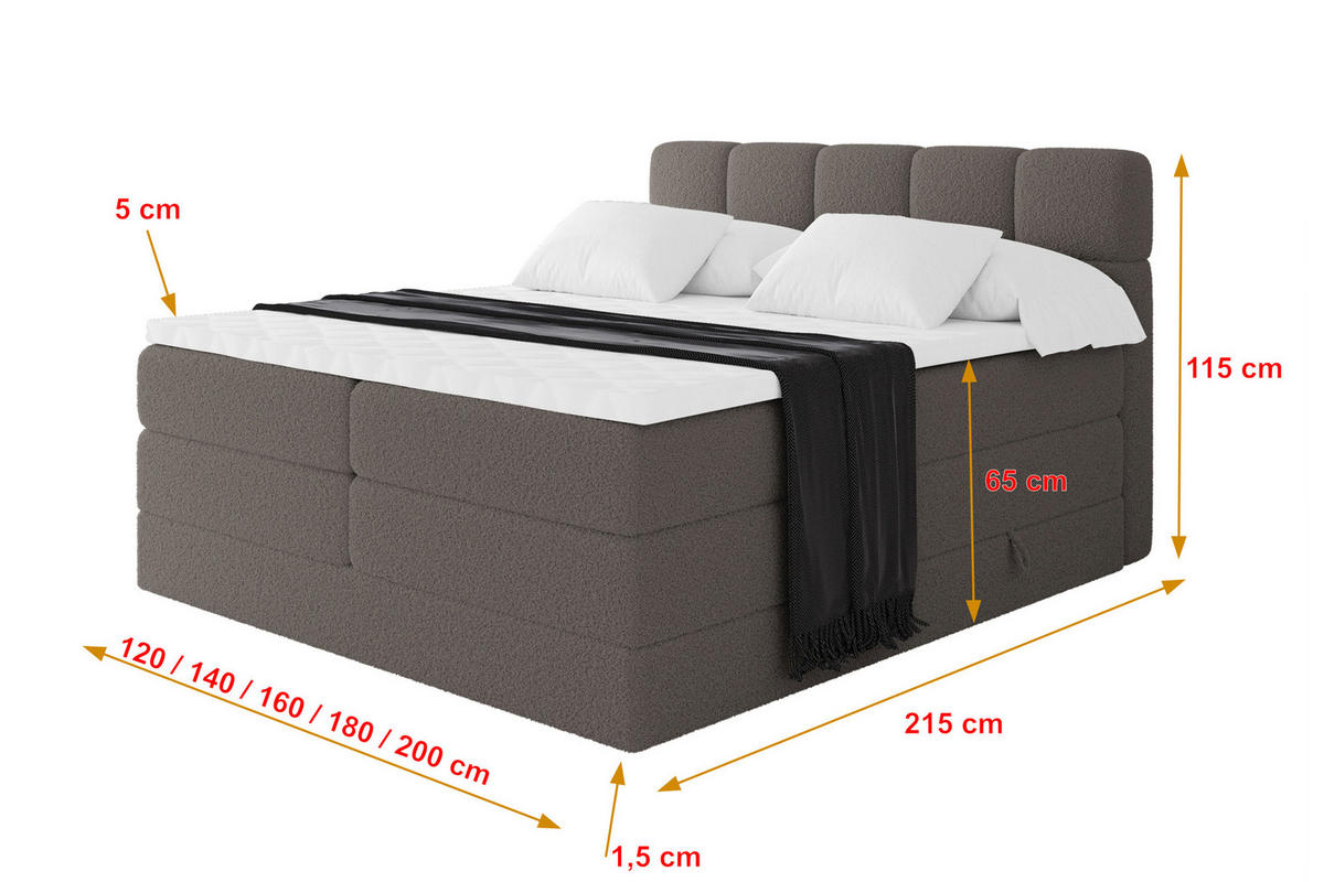 BOXBETT mit Matratze H3/H4 - FAMA KING - 180x200 cm Braun Quelle - Braun, Holzwerkstoff (180/200cm) - ALTDECOR