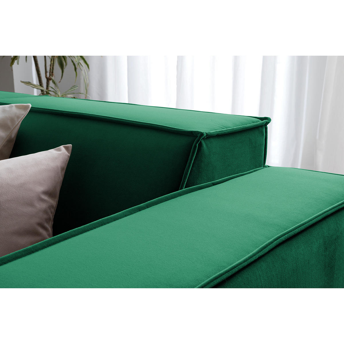 ECKSOFA mit Ottomane - Dunkelgrün/Schwarz, Kunststoff/Textil (260/234cm) - home24