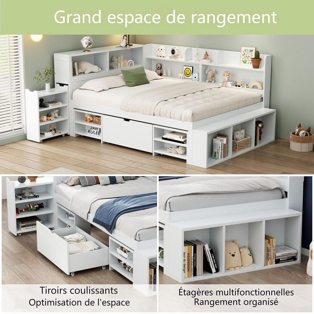 STAURAUMBETT 90 x 190 cm in weiß,Lattenrost inklusive - Weiß, Holz (90/190cm) - KOMHTOM