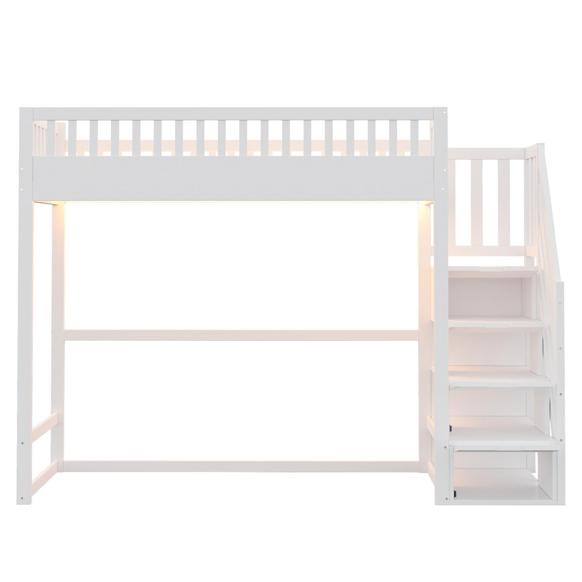 HOCHBETT 90x200 cm in Weiß und Holzfarbe mit Stauraumtreppe und LED-Beleuchtung - Weiß, Holz (90/200cm) - IVMEU