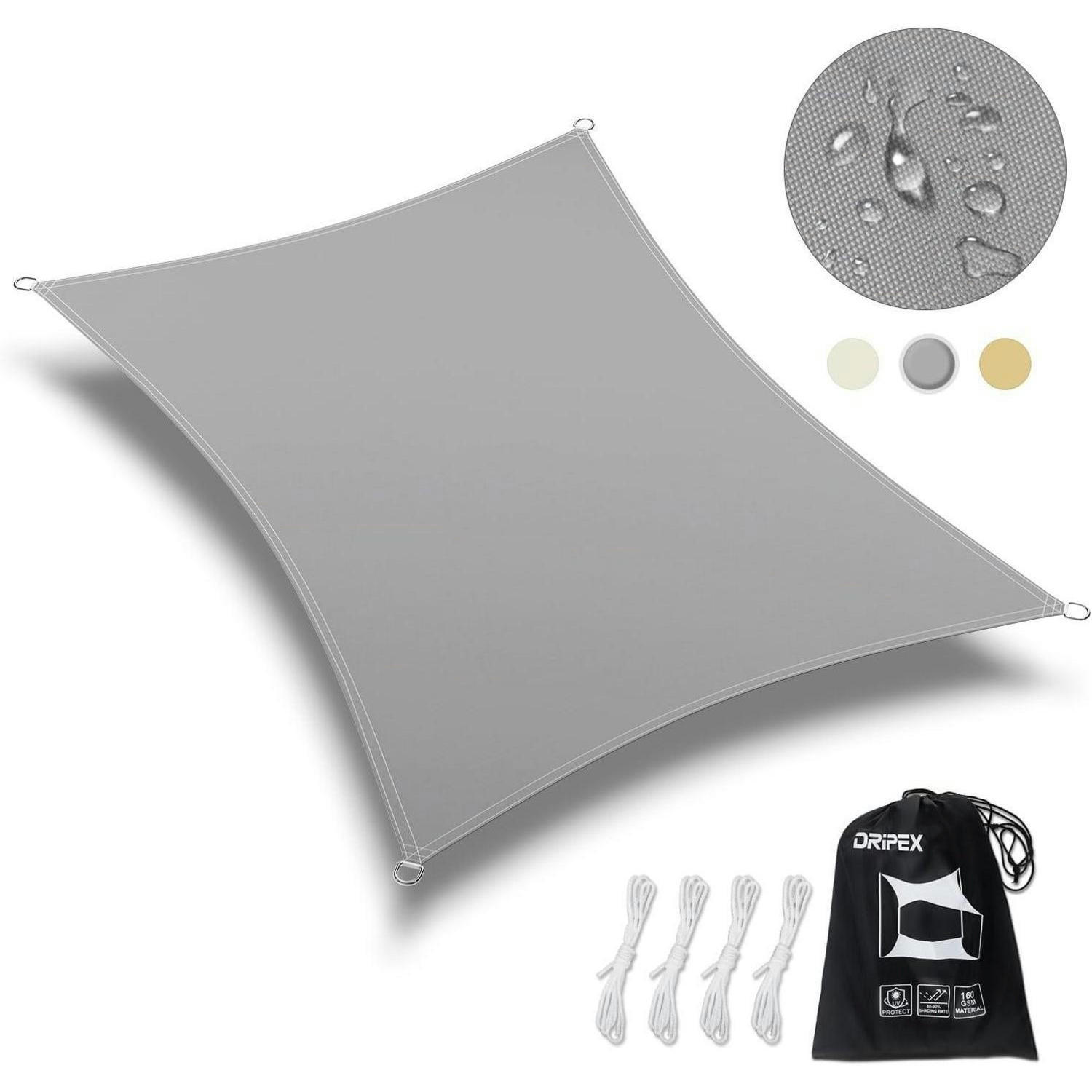 SONNENSEGEL Set 3 x 5 m Grau wasserdicht UV-Schutz 90% - Grau, Textil (100/100cm)