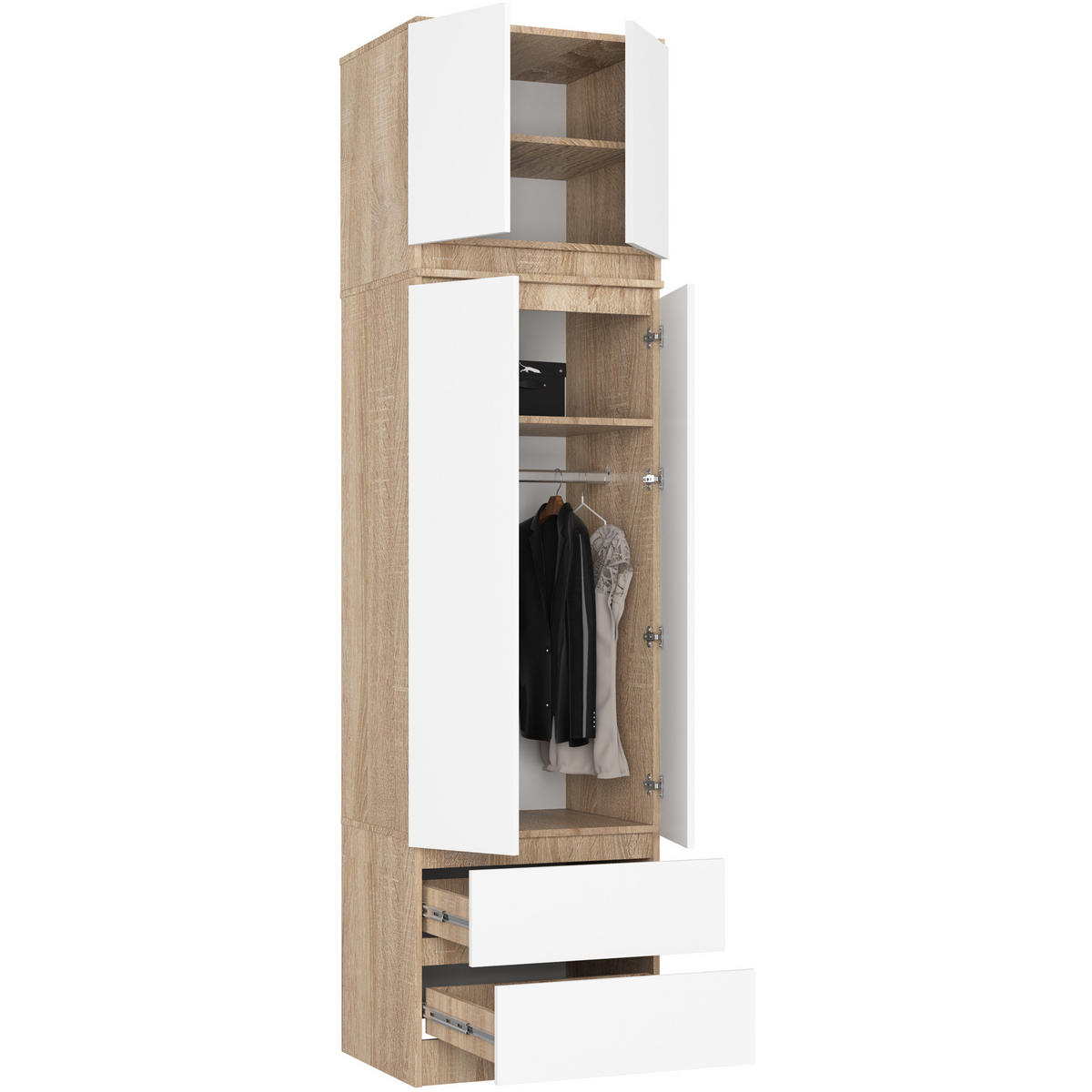 KLEIDERSCHRANK Sonoma Eiche, Weiß 60x51x234 cm - Weiß/Sonoma Eiche, Holzwerkstoff (60/234/51cm) - Akord