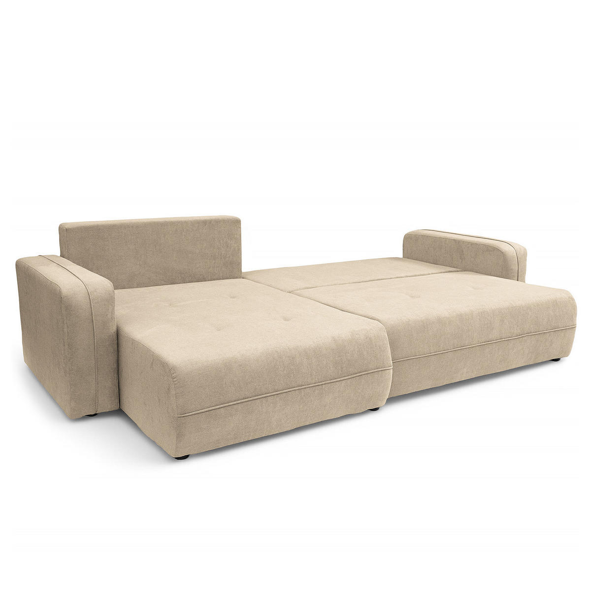 ECKSOFA mit Schlaffunktion - 272 cm - Creme/Schwarz, Kunststoff/Textil (272/145cm) - home24