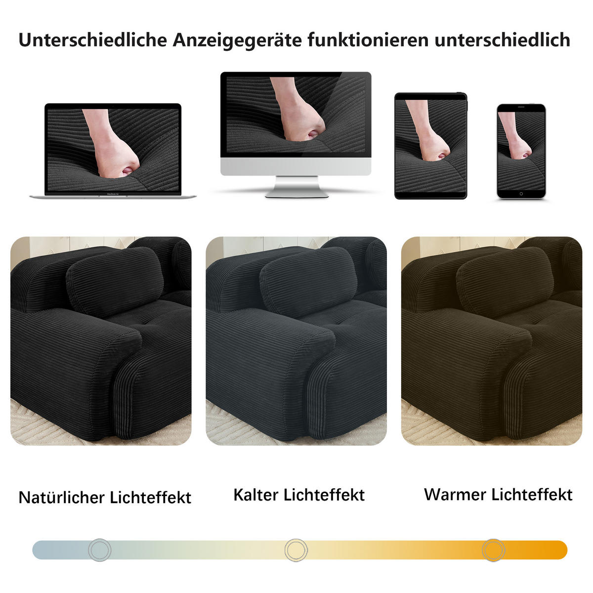 ECKSOFA 388/178/70 cm Schwarz Cord mit extra-breiten Armlehnen, Rahmenloses - Schwarz, Textil (388/178cm) - Oxeza