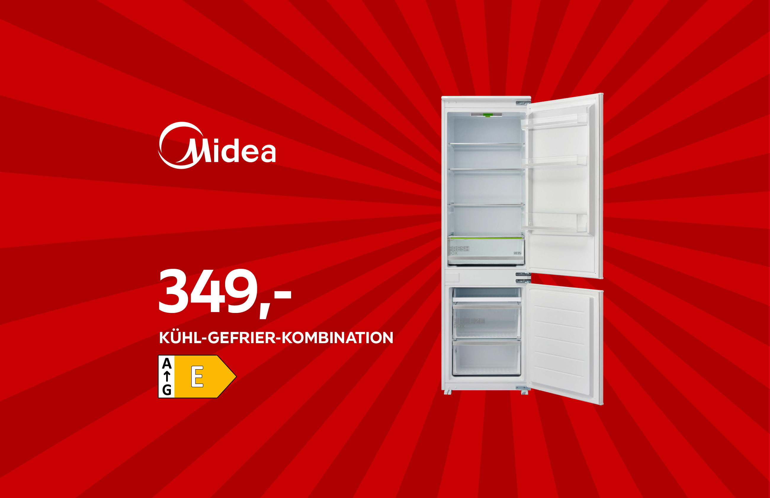 Midea 349,- Kühl-Gefrier-Kombination Energieeffizienzklasse E