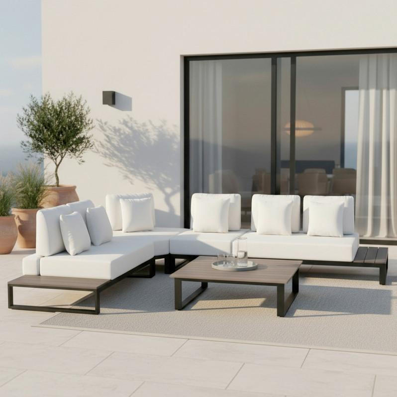 LOUNGEGARNITUR Silvano Weiß Metall/Outdoorstoff - Weiß, Metall - Bessagi Garden