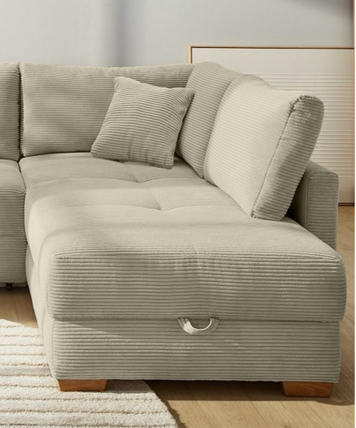 ECKSOFA-DAUERSCHLÄFER Boxspring Federkern Topper Bettkasten, seitenverkehrt montierbar B257/T206/H85 cm, Cord Beige Grau / 15212 - Greige/Eichefarben, Holz/Textil (257/206cm) - luma-home