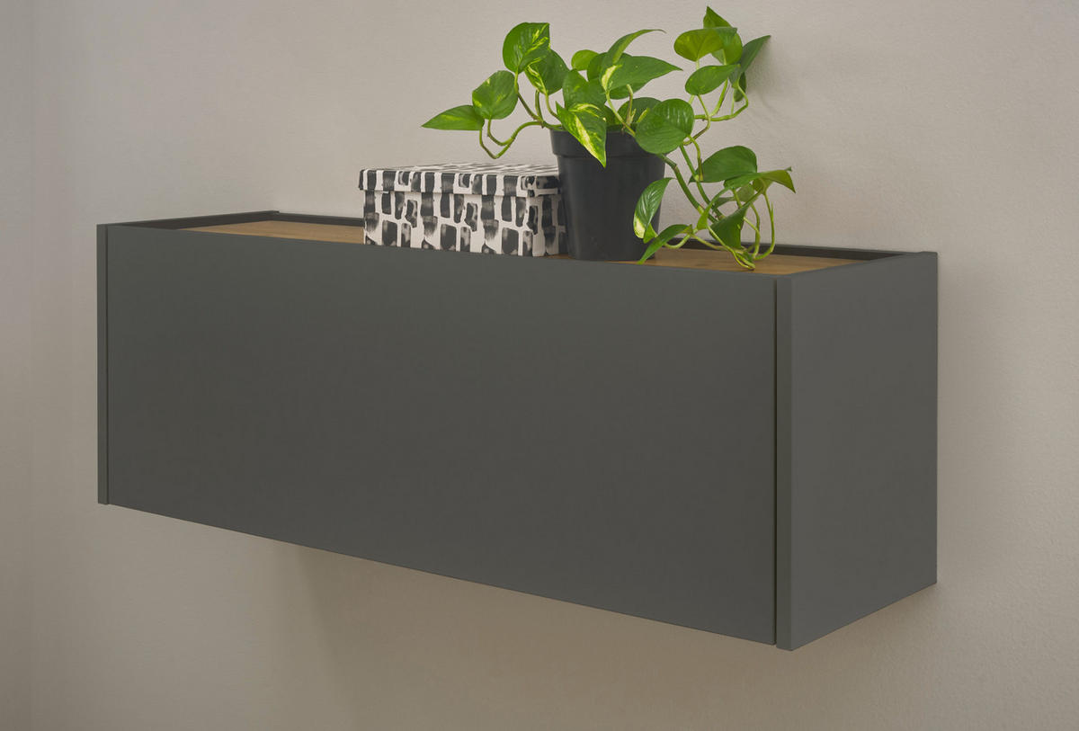 HÄNGEELEMENT grau matt, Eiche Wotan 100 cm, Hängeschrank für Homeoffice und Büro - Eiche Wotan/Grau, Holzwerkstoff (100/35/30cm) - Furn.Design