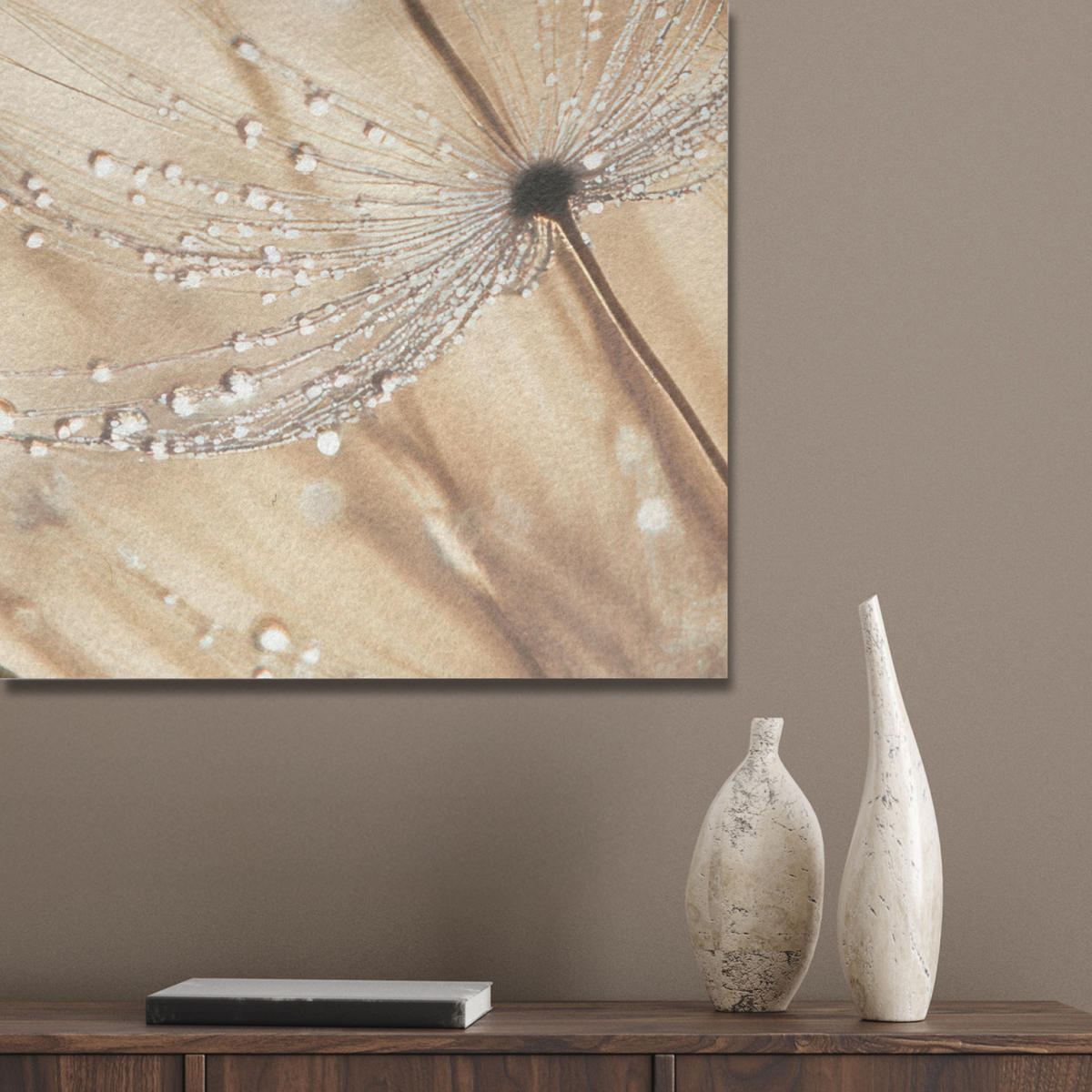AKUSTIKPANEEL Löwenzahn - Abstrakt - Natur - Beige 90x90 cm - Braun, Textil (90/0.9/90cm) - MuchoWow