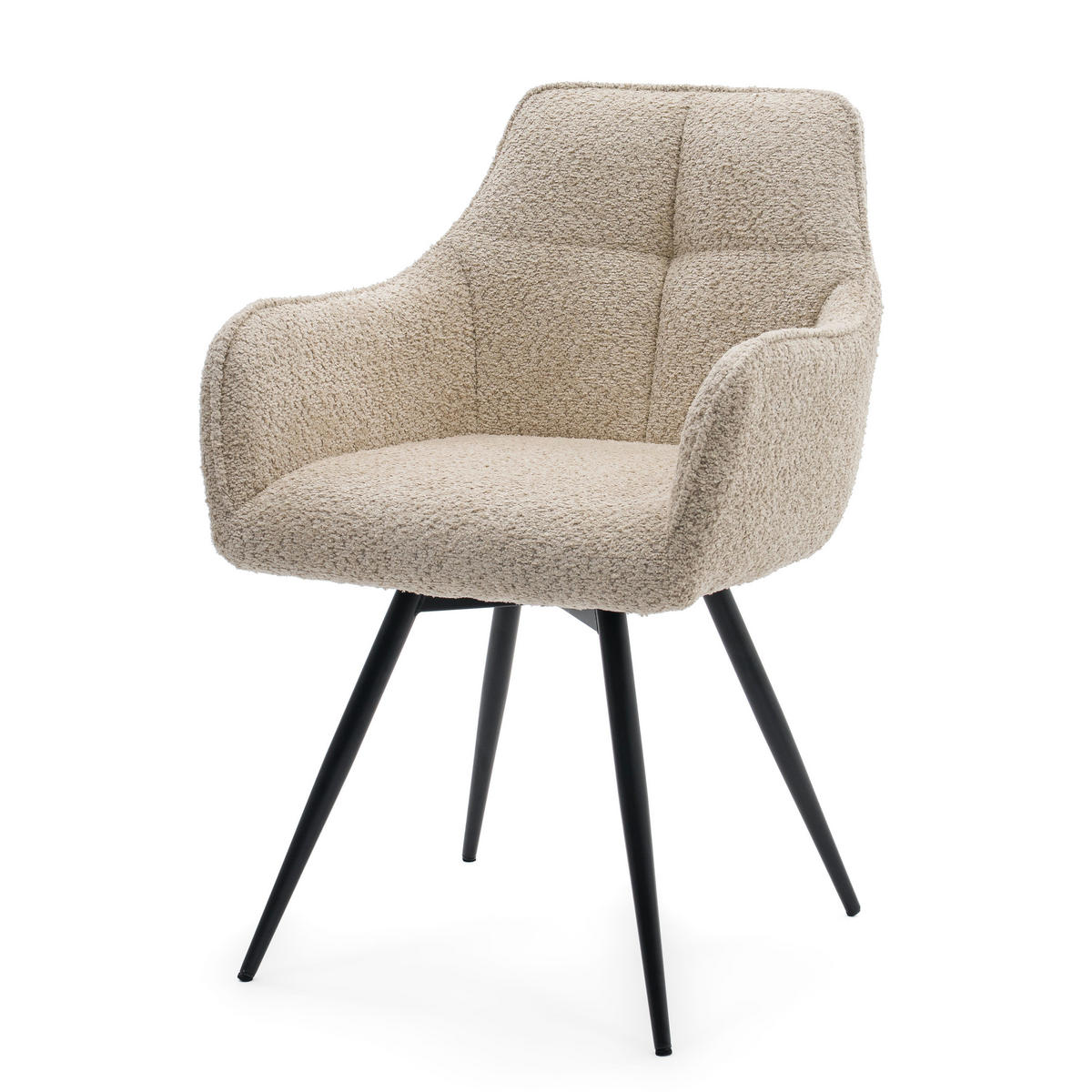 STUHL QUATTRO drehbar gepolsterter mit Steppung - hellbeige - Boucle - Ecru/Schwarz, Textil/Metall (58/86/60cm) - NEW HOME