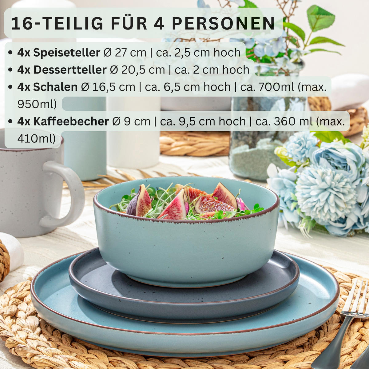 KOMBISERVICE BOMBAY SKY SHADES - 16 teilig aus Steingut - Blau/Multicolor, Stein (50/30/80cm) - Sänger
