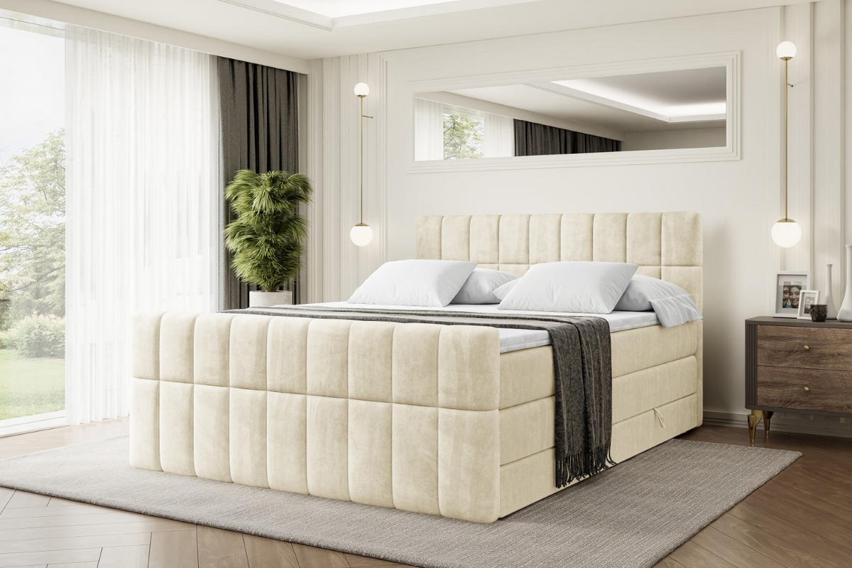 BOXSPRINGBETT MIAMI-Z KING - 200x200 - H3/H4 - Beige - Beige, Holzwerkstoff (200/200cm) - ALTDECOR