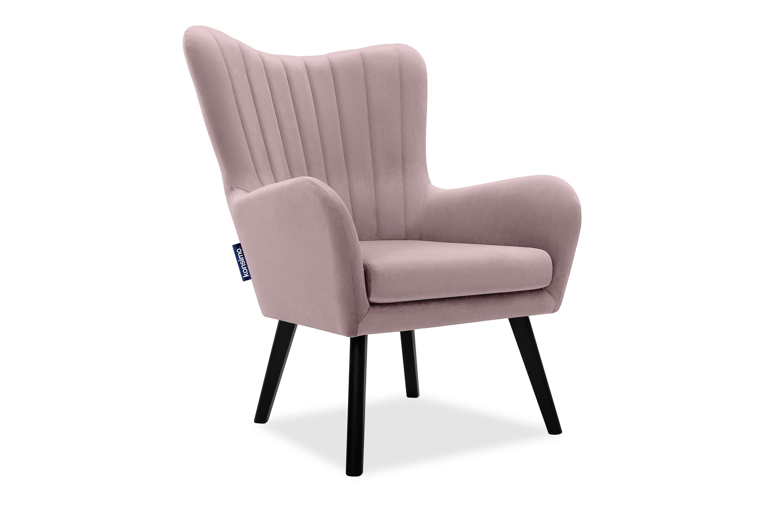 OHRENSESSEL GADI Velourstoff, Rosé - Pink/Schwarz, Holz/Textil (76/100/78cm) - KONSIMO®