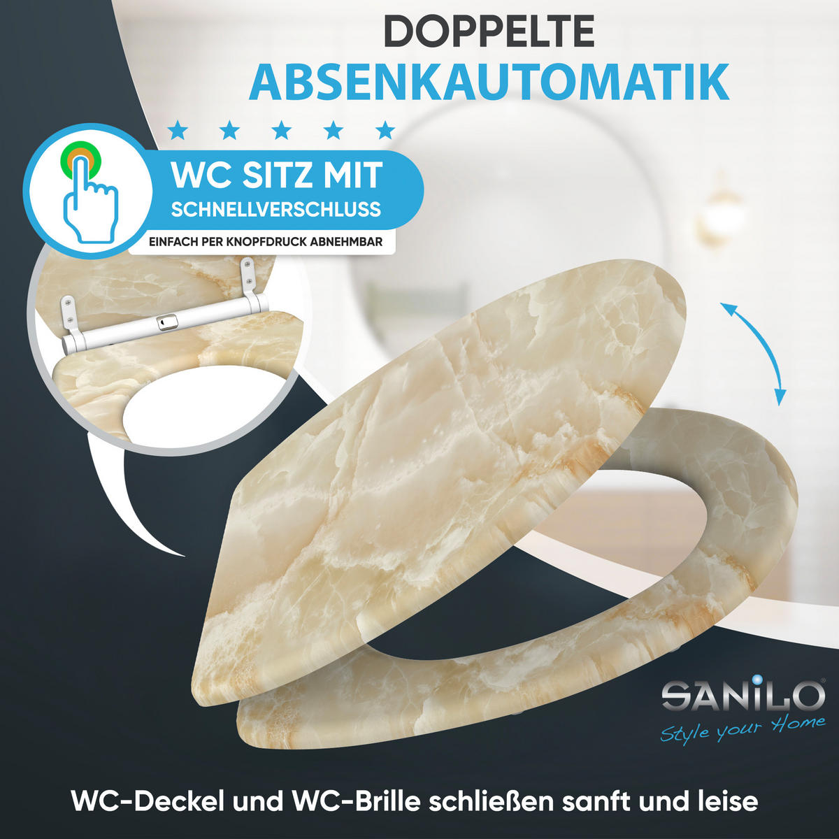 WC-SITZ mit Absenkautomatik & Top Fix Marmor Natur - Braun, Holzwerkstoff (37.7/5.5/48cm) - Sanilo