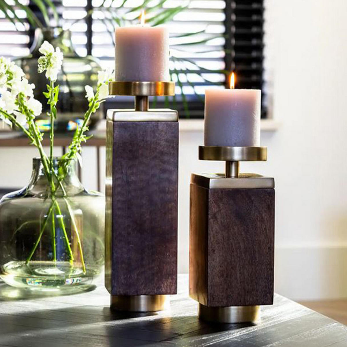 KERZENHALTER BURATA 12x12x38 cm, Braun/Bronze - Braun, Holz (12/38/12cm) - Light & Living