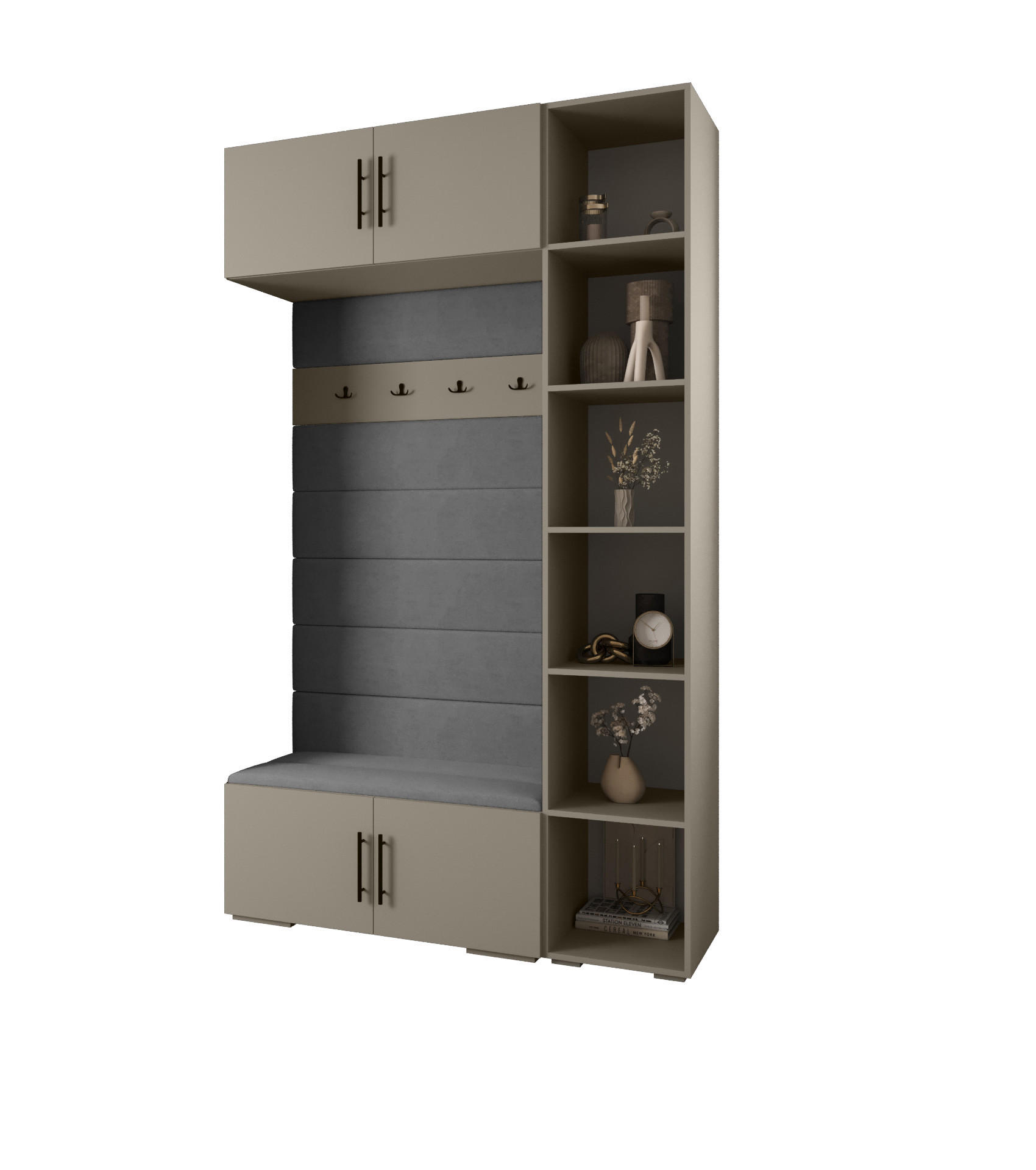 Abiks Möbel Garderoben-Set Kaschmir, Grau, Schwarz 140x236.7x47 cm
