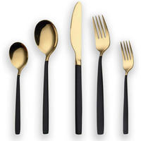 BESTECKSET 30-teilig Edelstahl Schwarz/Gold - Multicolor, Metall