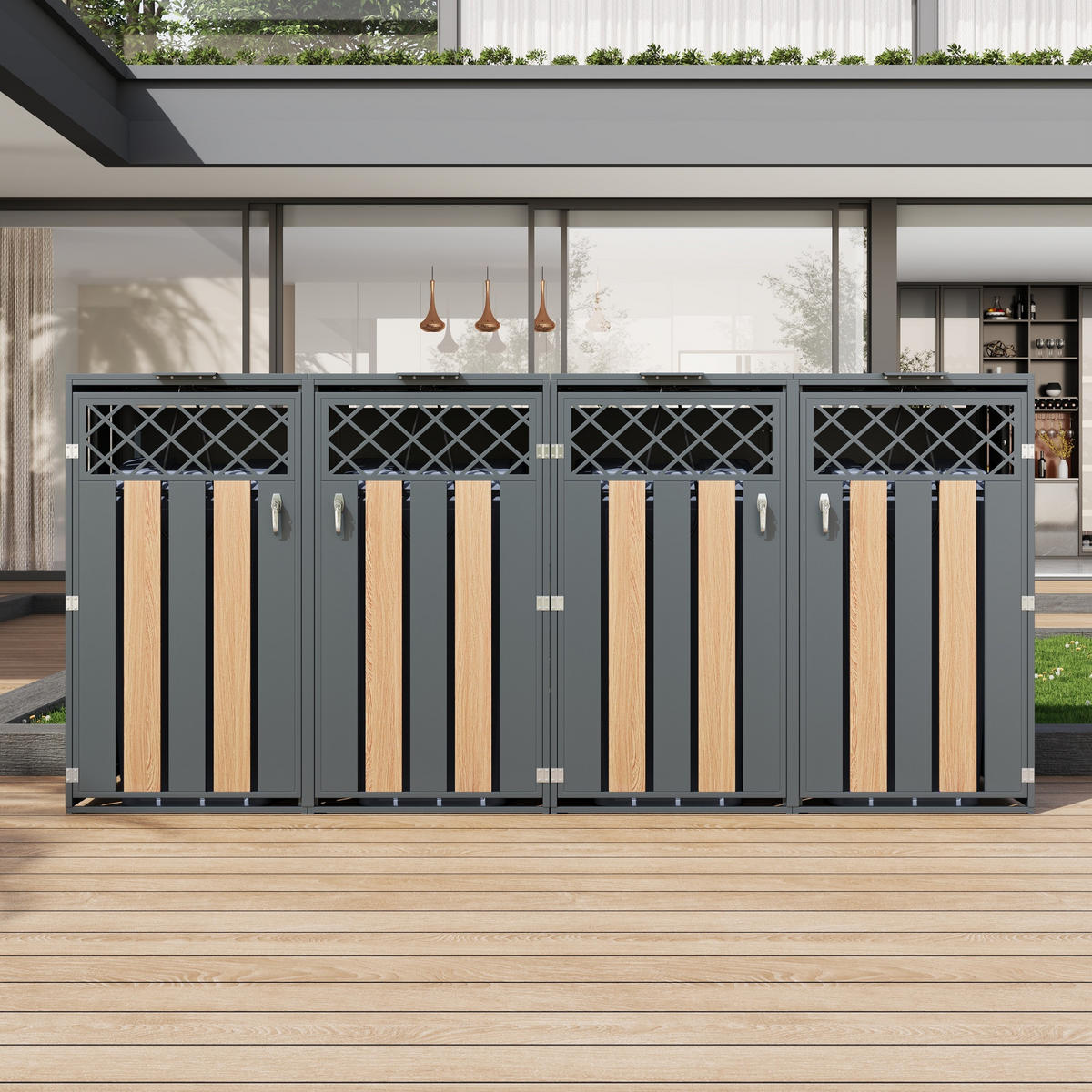 MÜLLTONNENBOX 2 Türen abschließbar Klappdeckel Lüftung - Multicolor, Metall (160/249/264cm) - FLIEKS