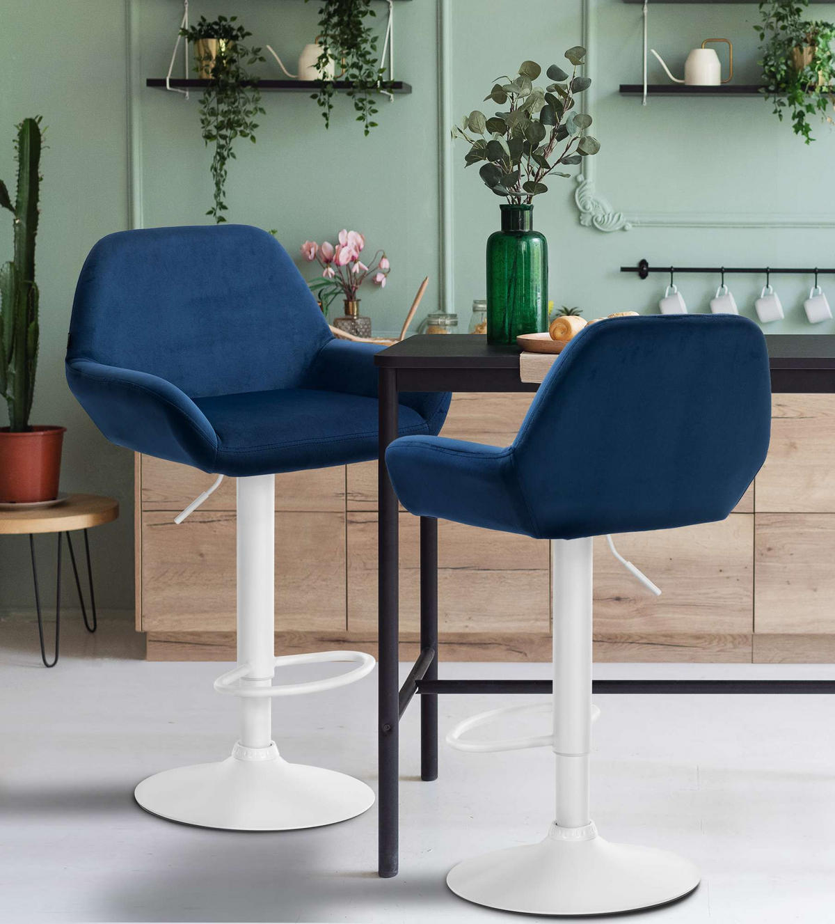 BARHOCKER Samt blau - Blau/Weiß, Textil/Metall (51/89/52cm) - CLP