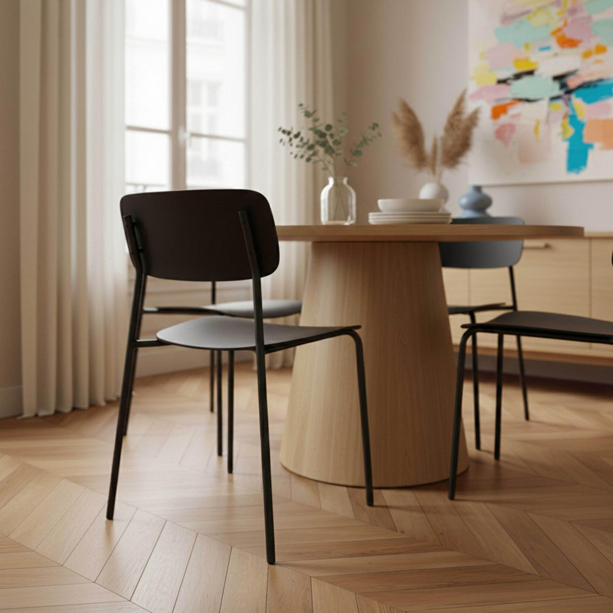 STÜHLE 2-tlg. aus Stahl und Kunststoff, Schwarz - Schwarz, Kunststoff (45/78/51cm) - Oviala