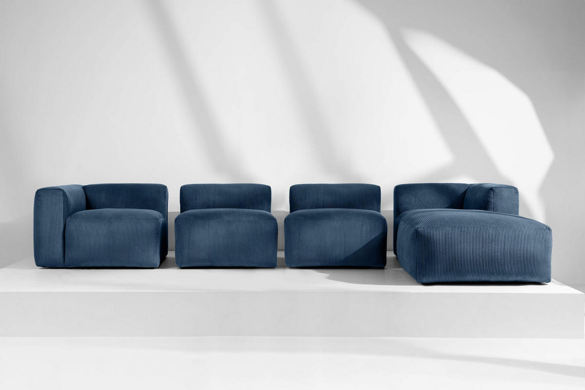 ECKMODULSOFA-RECHTS BUFFO 6-Sitzer mit extrem weicher Sitzfläche, Kordstoff, marineblau - Blau/Grün, Textil (377/180cm) - KONSIMO®
