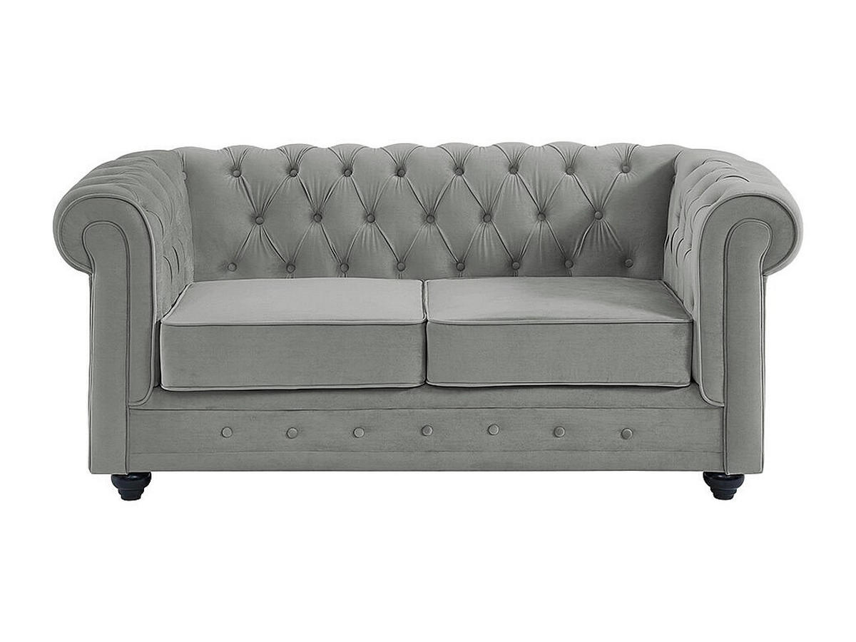 SOFA 2-Sitzer - Samt - Hellgrau - CHESTERFIELD - Hellgrau, Textil (168/72/88cm) - Vente-Unique