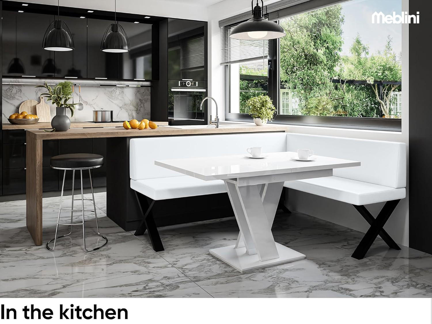 ECKBANK TONI_X - Weiß, Leder (128/168cm) - Meblini