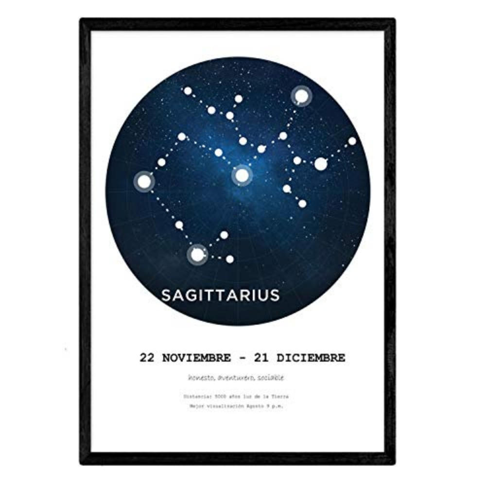 POSTER Sternzeichen Schütze A3 Schwarzer Rahmen - Schwarz, Papier (29.7/5/42cm) - Nacnic