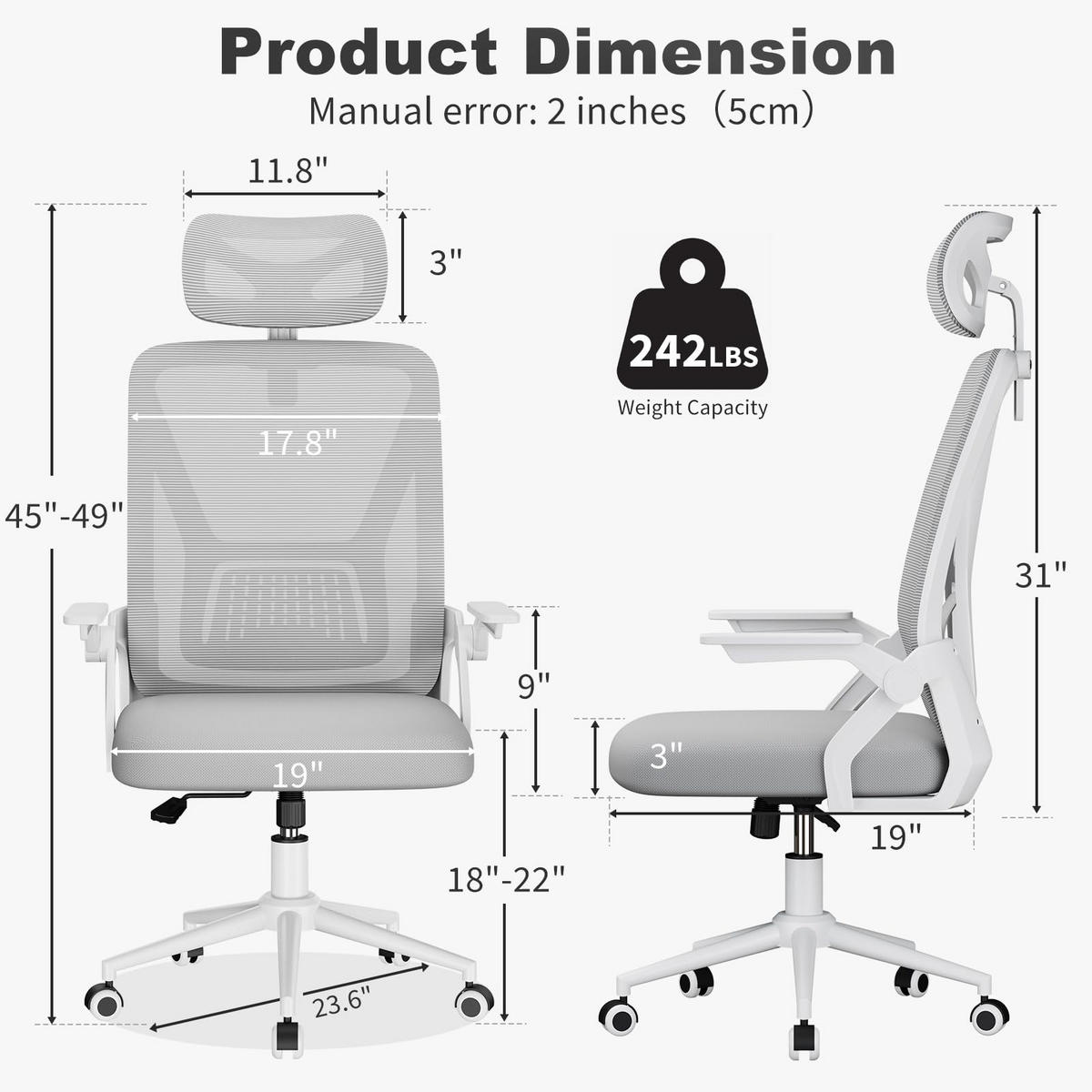 DREHSTUHL Webstoff Weiß-Grau ergonomisch klappbare Armlehnen - Grau, Kunststoff (24/48/53cm) - Rattrix
