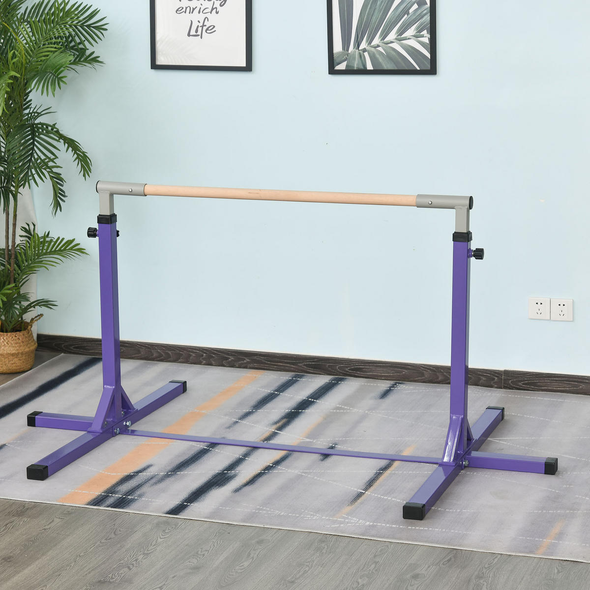 GYMNASTIK-TURNRECK, Reckstange, 13-stufig verstellbar, bis 75 kg belastbar, Lila - Violett, Metall (121/194cm) - HOMCOM