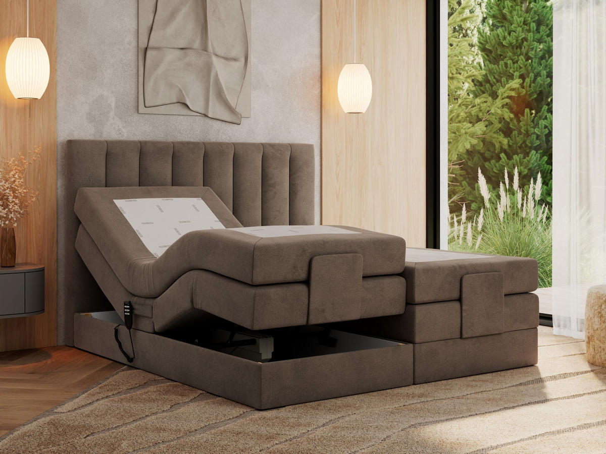 BOXBETT COMFORTO 140/200 - Braun Velvet - H3 - Braun, Holz/Textil (140/200cm) - MKS