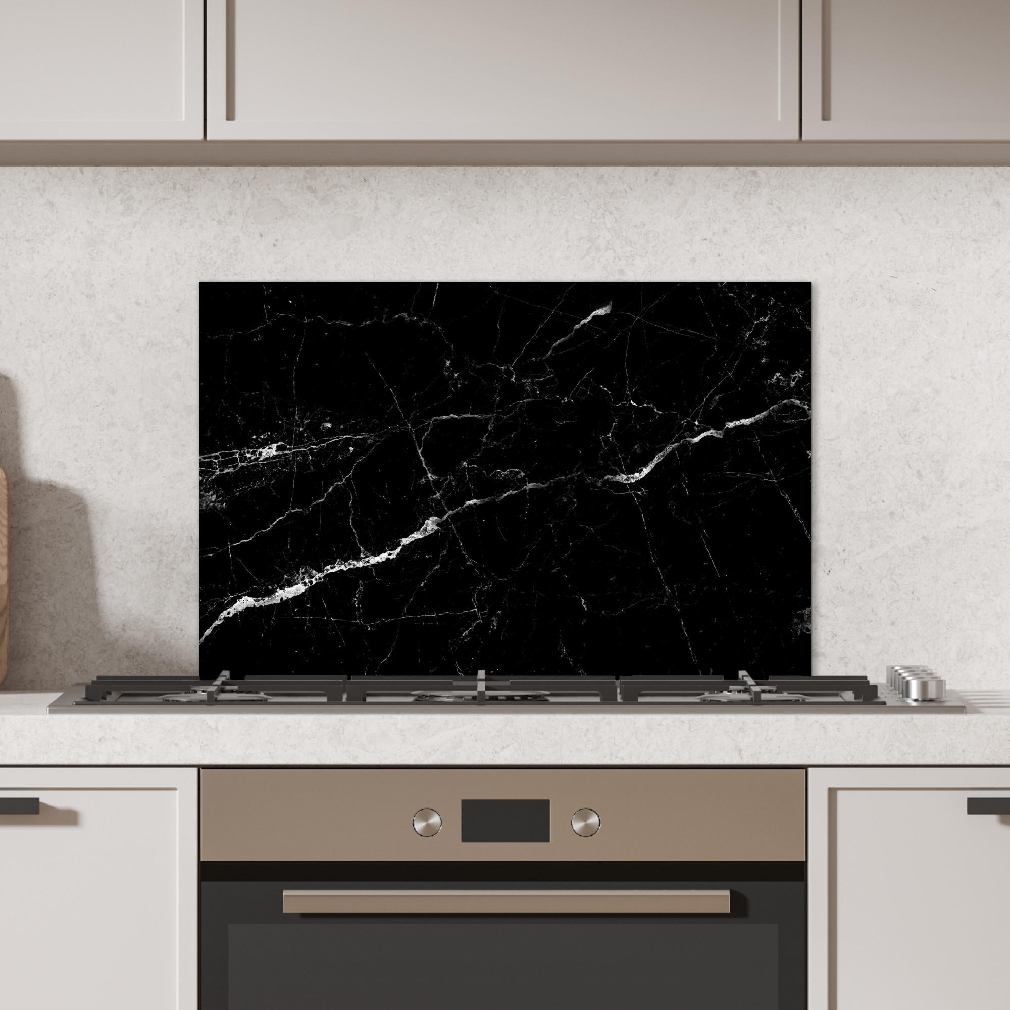 SPRITZSCHUTZ KÜCHE Marmoroptik - Schwarz - Luxus 70x50 cm - Grau, Metall (70/0.3/50cm) - MuchoWow