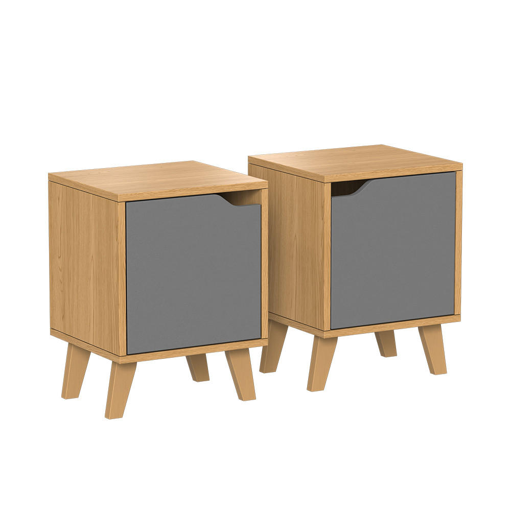 NACHTTISCH Malu Eiche/Anthrazit 2 Teile - Grau, Holzwerkstoff (34.5/47/32cm) - Vicco