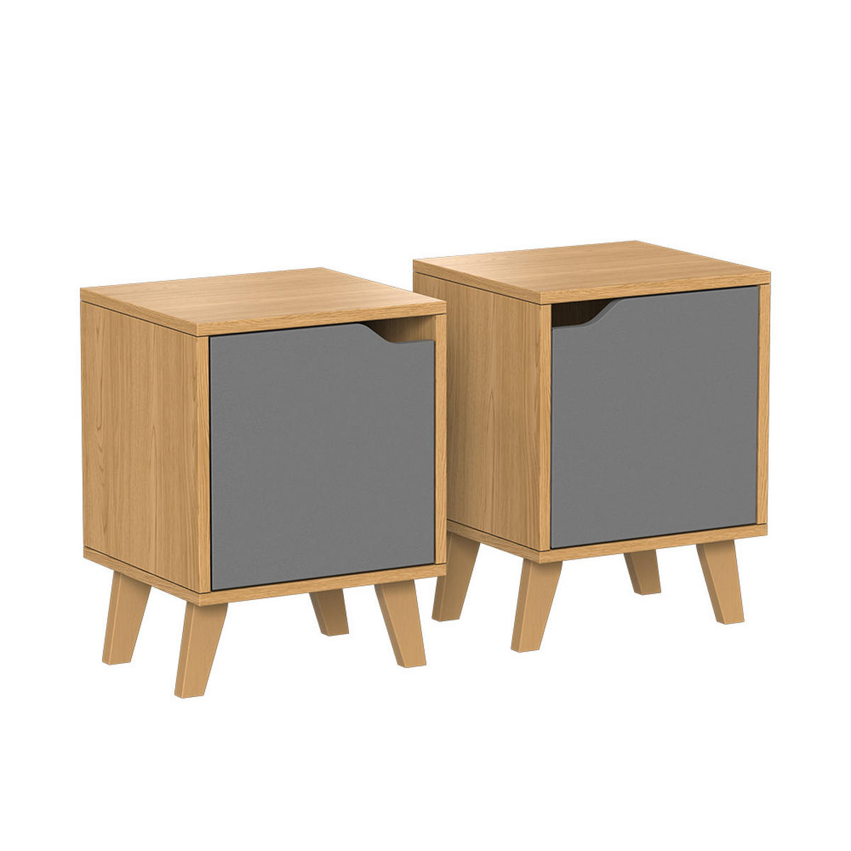 NACHTTISCH Malu Eiche/Anthrazit 2 Teile - Grau, Holzwerkstoff (34.5/47/32cm) - Vicco