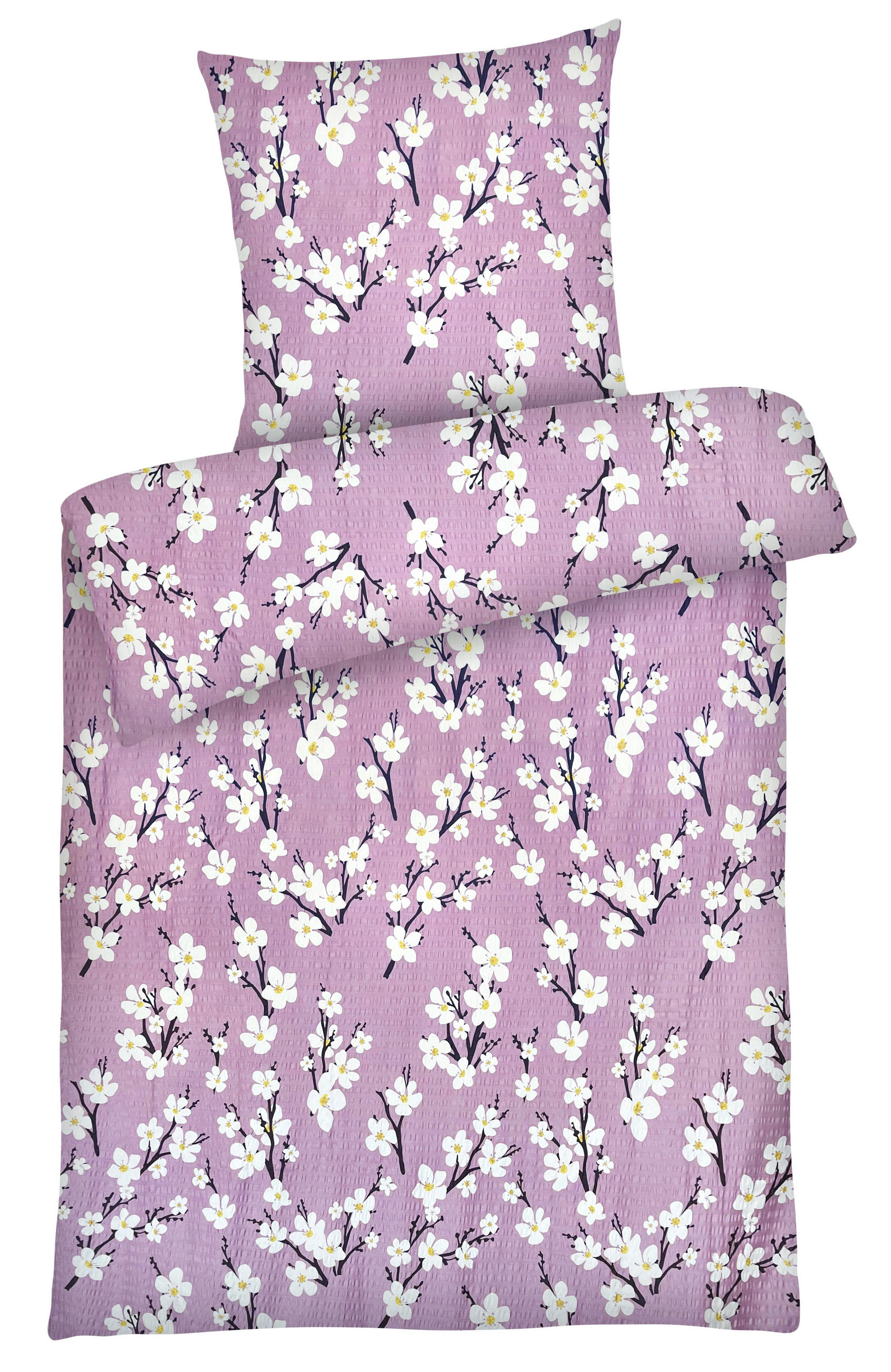 SEERSUCKER-BETTWÄSCHE 135x200 Geblümt Sommer Bettbezug Bügelfrei aus 100% Baumwolle, Bettbezüge Blumen Muster Rose - Rosa, Textil (135/200cm) - Carpe Sonno