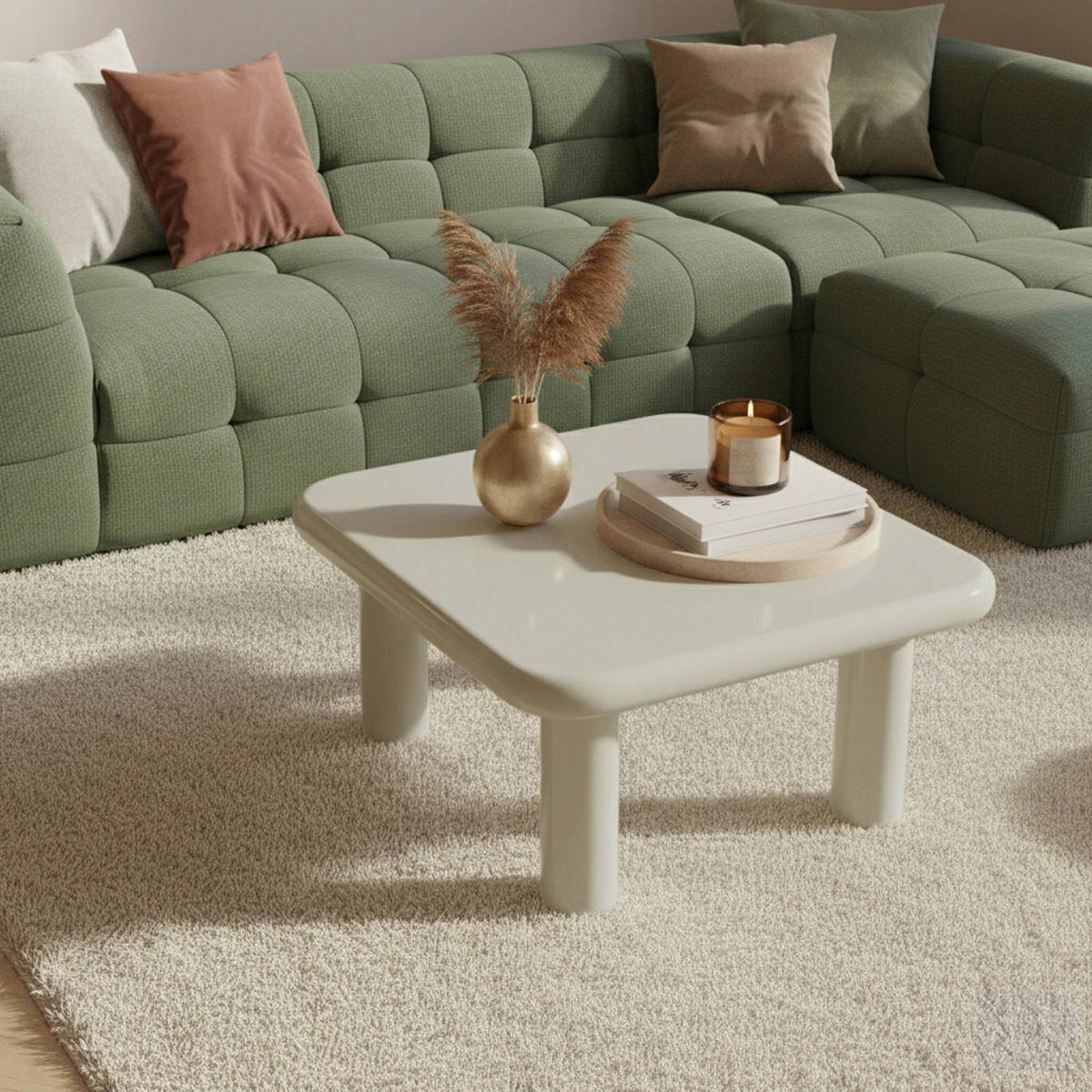 COUCHTISCH, Ekru - Weiß, Holzwerkstoff (75/75/41cm) - Oviala