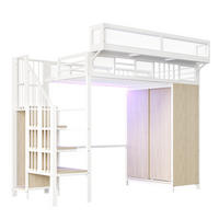 HOCHBETT 90/200 cm DE-01489, in Weiß, mit Kleiderschrank, Sicherheitsleiter und LED-Beleuchtung - Weiß, Metall (90/200cm) - ComfortXL