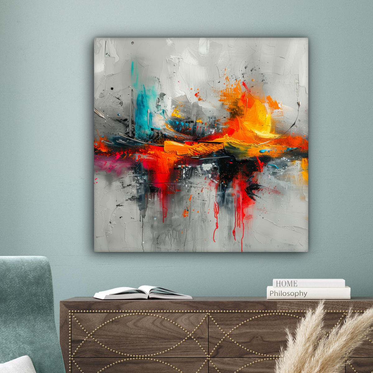 LEINWANDBILD Moderne Kunst - Orange - Grau - Abstrakt 90x90 cm - Hellgrau, Textil (90/90cm) - MuchoWow