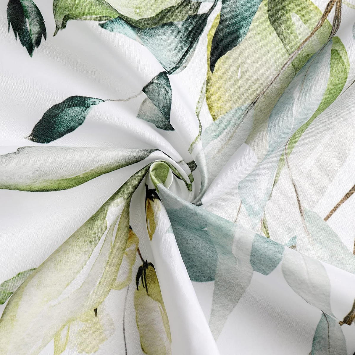 DUSCHVORHANG Eukalyptus Grün Blätter Pflanzen Aquarell und Dekoration Badezimmer floral 180 x 180 cm - Weiß, Textil (180/180cm) - MCBOSON