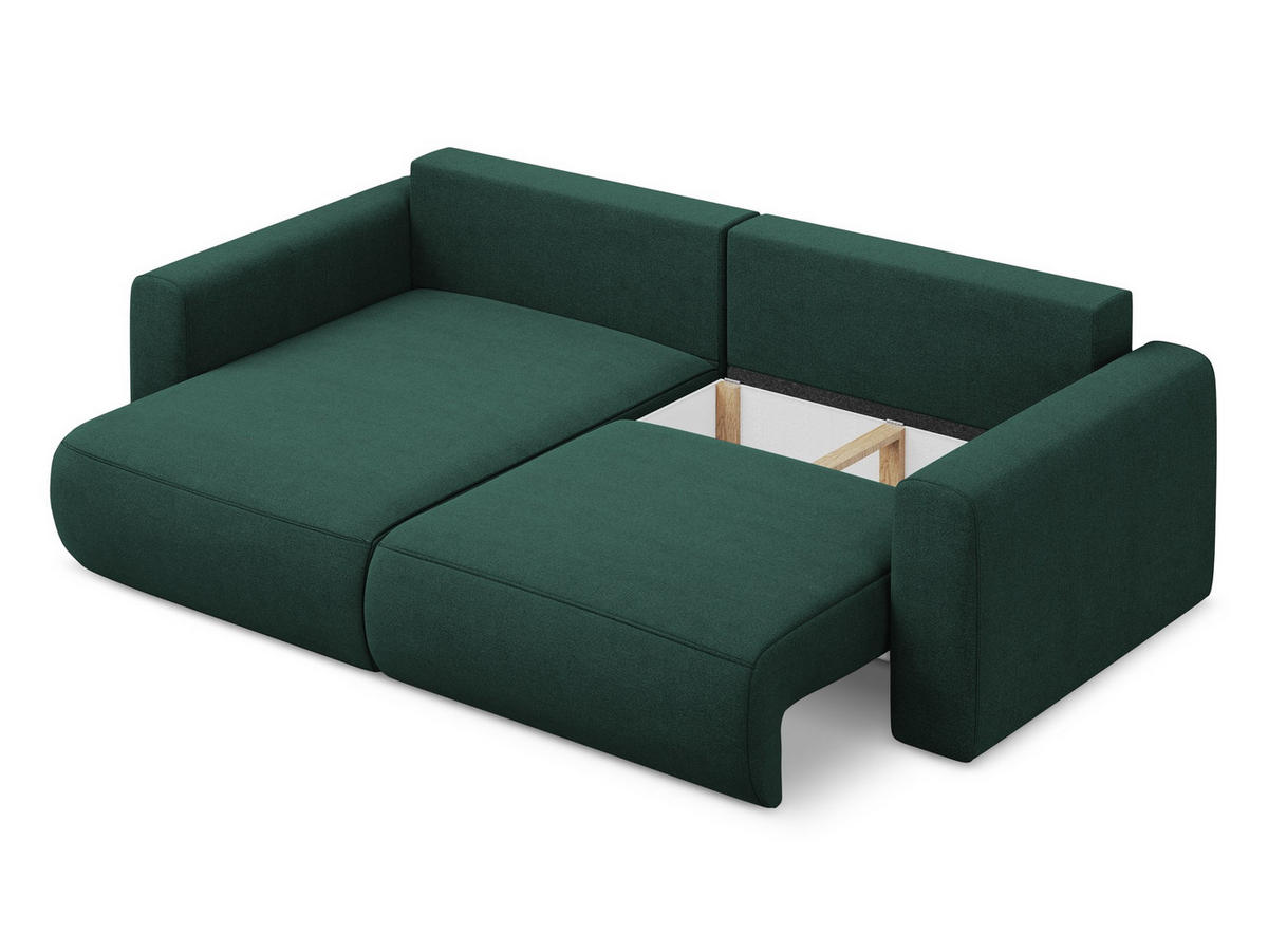 ECKSOFA mit Schlaffunktion Strukturstoff Stoff Grün - Dunkelgrün/Schwarz, Kunststoff/Textil (149/240cm) - Makamii